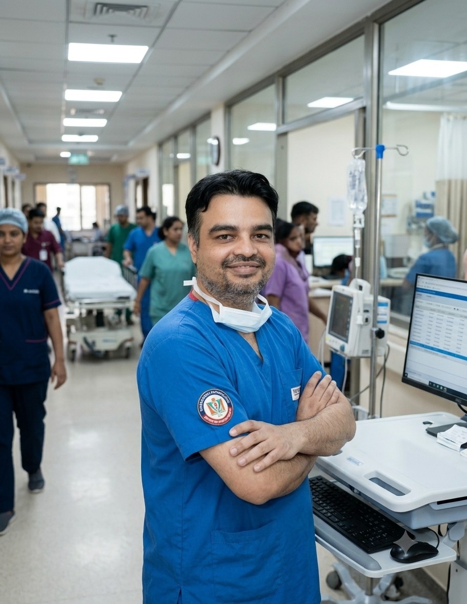 Dr. Ankur Gautam in clinical attire at Yatharth Super Speciality Hospital